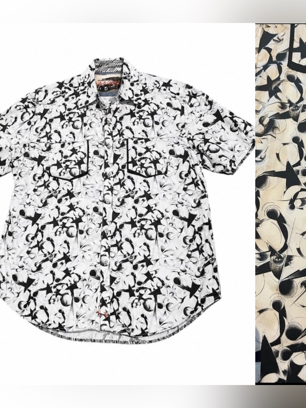 ROBERT GRAHAM Casua Shirt Size XL Black **White Abstract Contrast